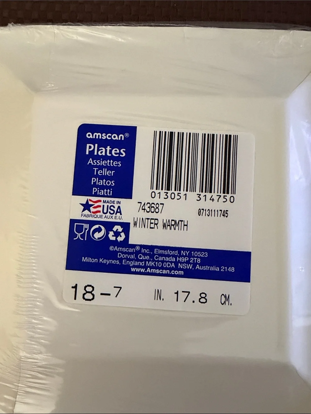 Vintage Amscan Winter Warmth Square Holiday Paper Plates